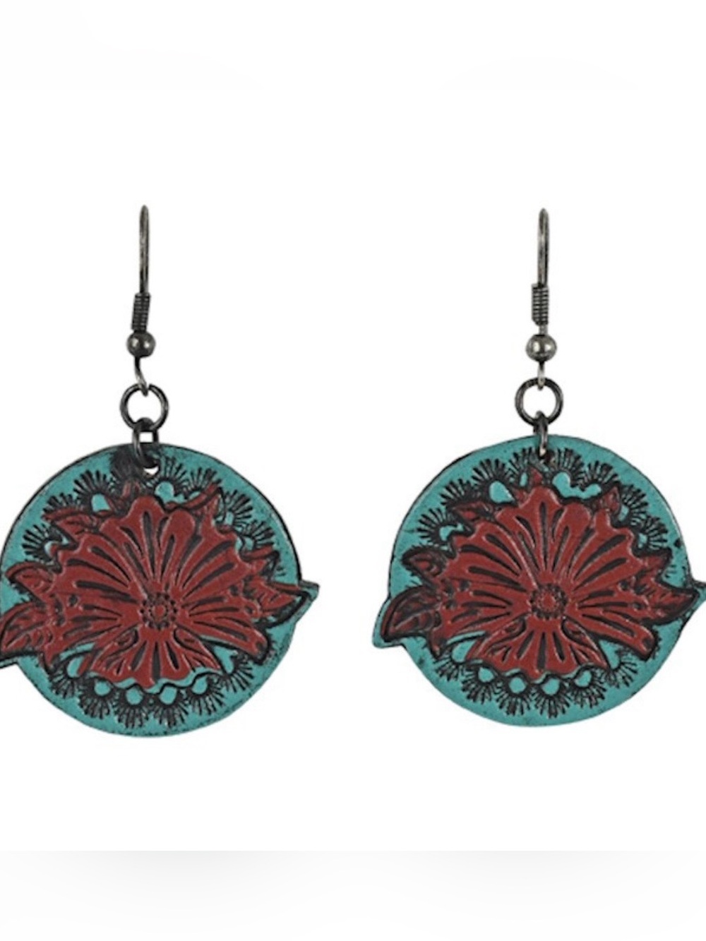 Turquoise and Red Floral Drop Earrings - Women Jewelry